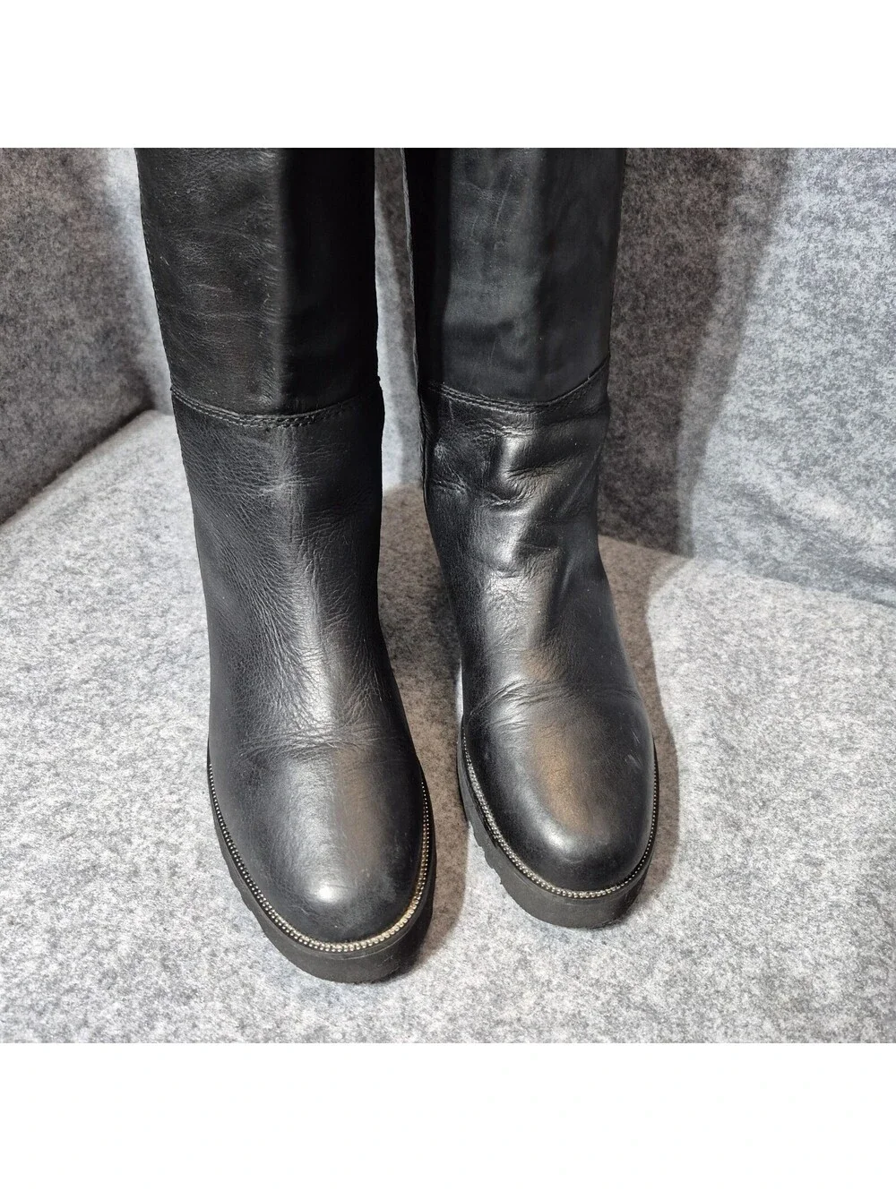 Franco Sarto Cosmina Black Leather Knee-High Zip Riding Boots Womens 6.5M Tall